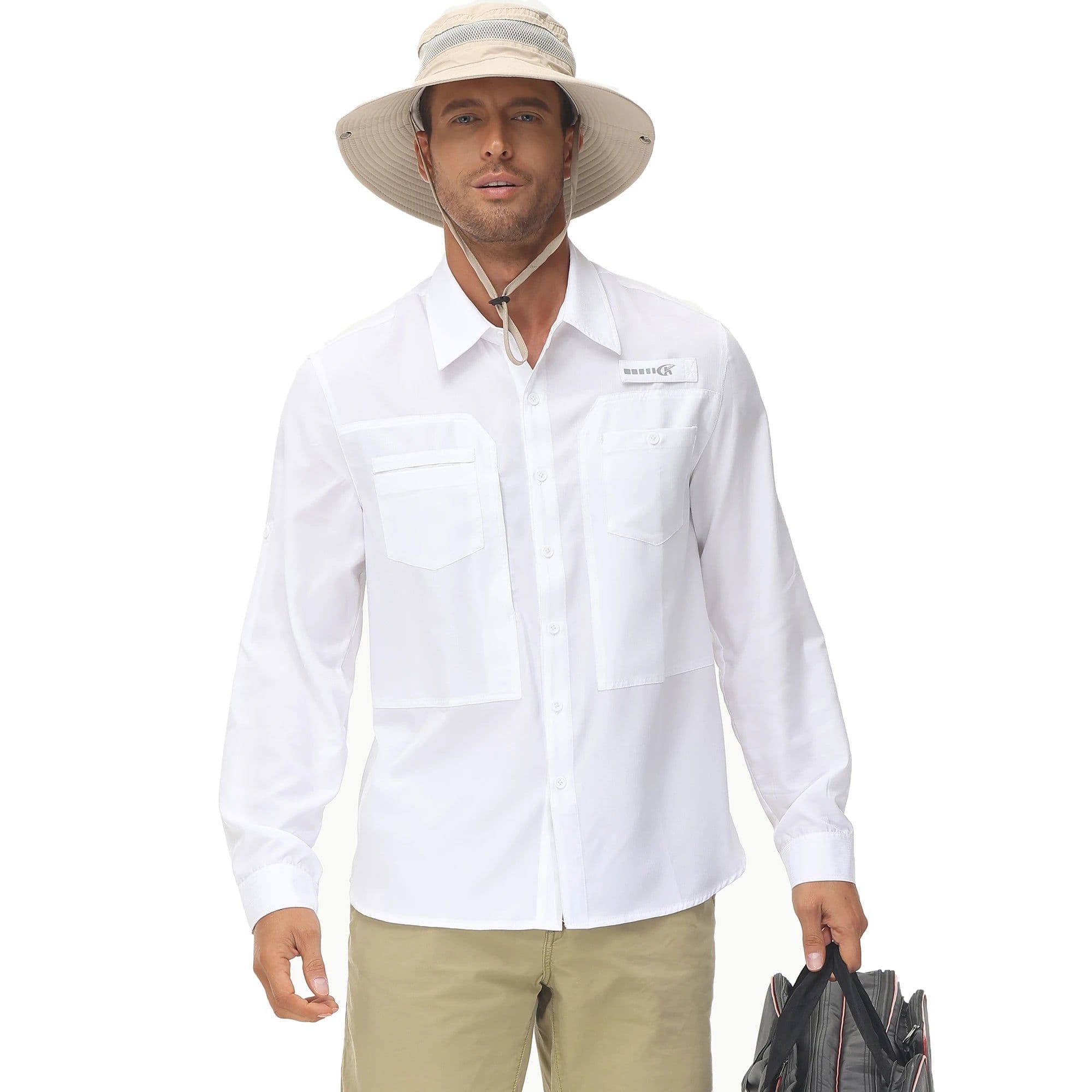 image-Men's Fishing Shirts Casual Cargo Hiking Shirt Long Sleeve UPF 50+ Button Down Tactical Shirts Men's Blouse for Working Hiking