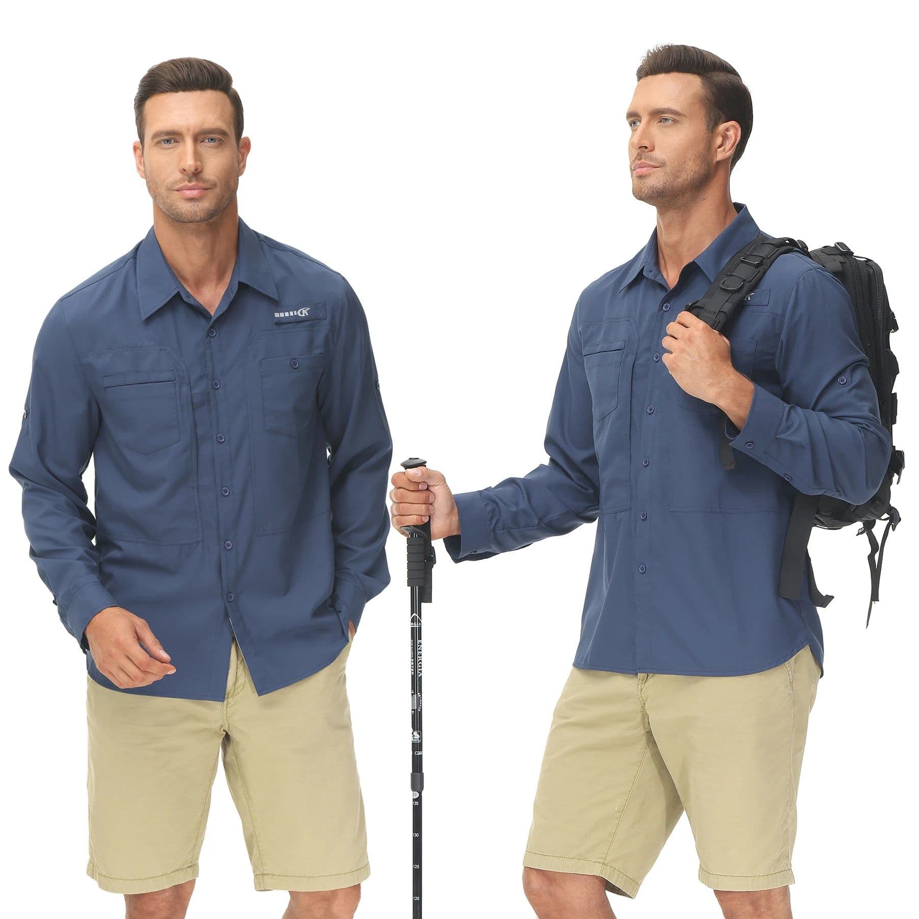 image-Men's Fishing Shirts Casual Cargo Hiking Shirt Long Sleeve UPF 50+ Button Down Tactical Shirts Men's Blouse for Working Hiking
