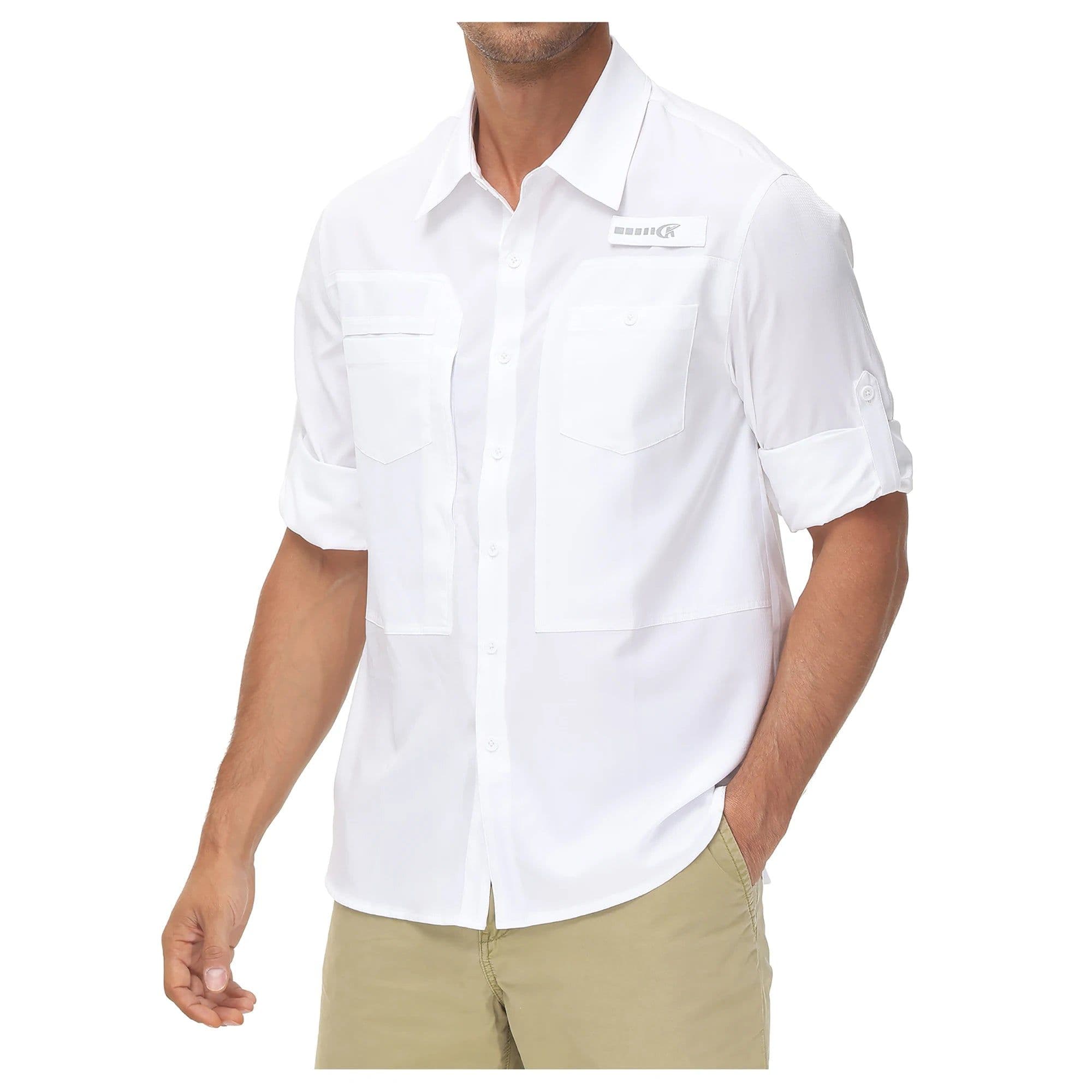 image-Men's Fishing Shirts Casual Cargo Hiking Shirt Long Sleeve UPF 50+ Button Down Tactical Shirts Men's Blouse for Working Hiking