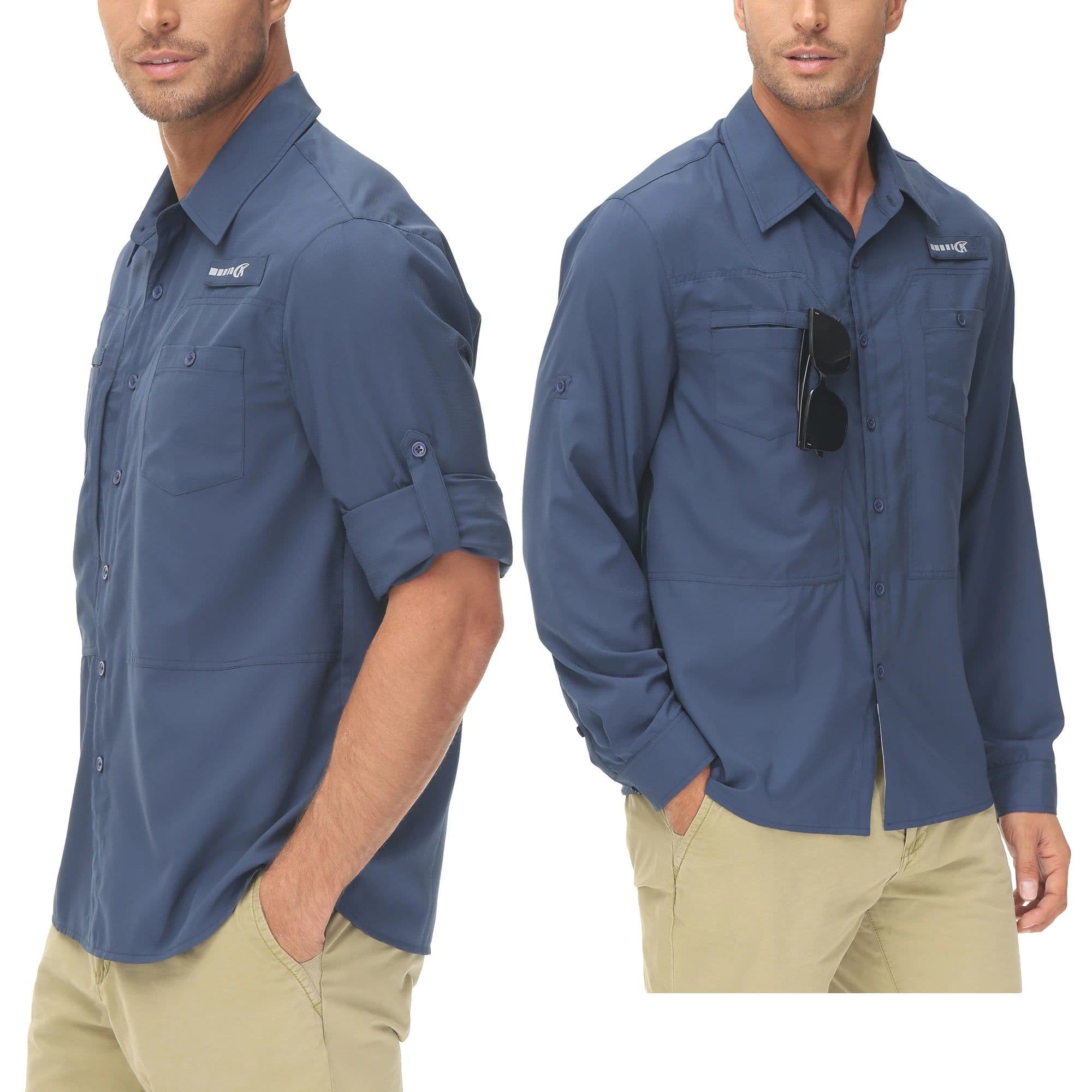 image-Men's Fishing Shirts Casual Cargo Hiking Shirt Long Sleeve UPF 50+ Button Down Tactical Shirts Men's Blouse for Working Hiking
