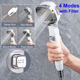 image-Shower Head Water Saving Spray 4 Mode Adjustable High Pressure Shower One-key Stop Water Massage Eco Shower Bathroom Accessories