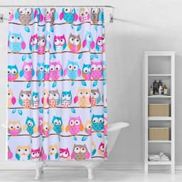 image-PEVA Owl Shower Curtain Home Waterproof and Anti-Mold Home Bathroom Decorative Curtain with 12 Hooks