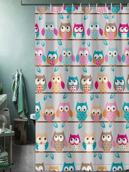 image-PEVA Owl Shower Curtain Home Waterproof and Anti-Mold Home Bathroom Decorative Curtain with 12 Hooks