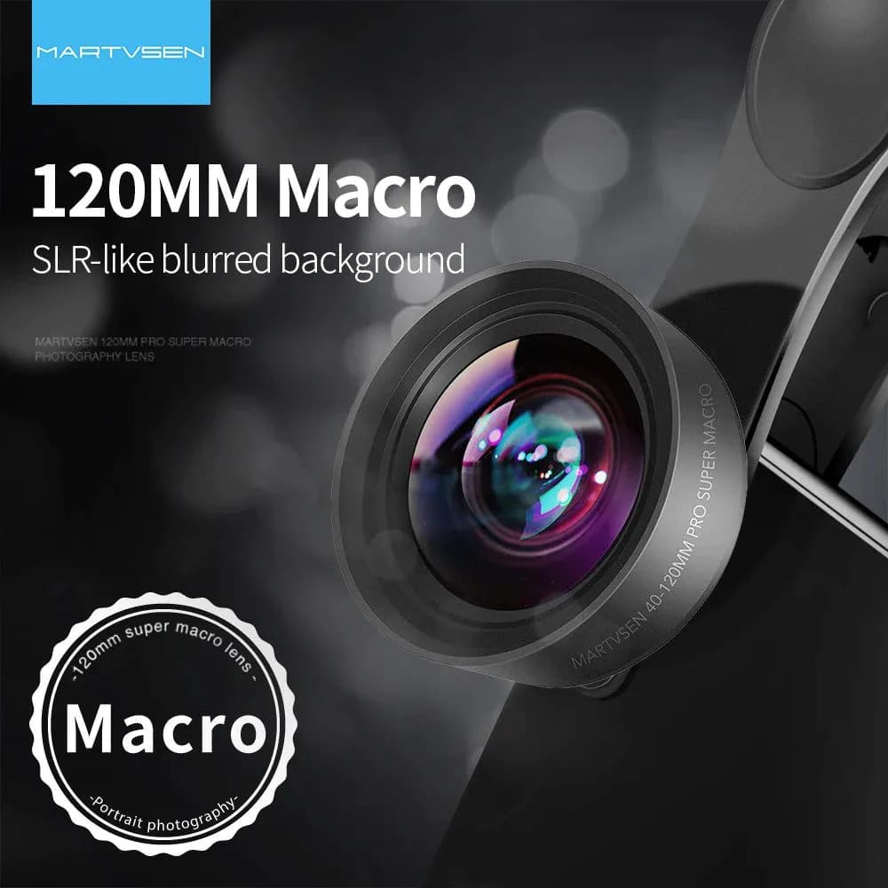 image-MARTVSEN 120MM Macro Lens, Professional 5K HD 10x Super Macro Universal Clip Camera Photo Lens for iPhone Samsung Andriod