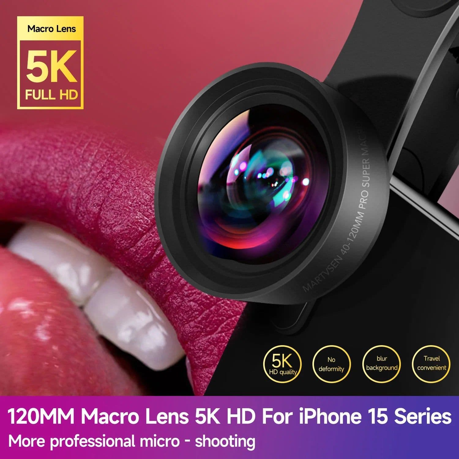 image-MARTVSEN 120MM Macro Lens, Professional 5K HD 10x Super Macro Universal Clip Camera Photo Lens for iPhone Samsung Andriod