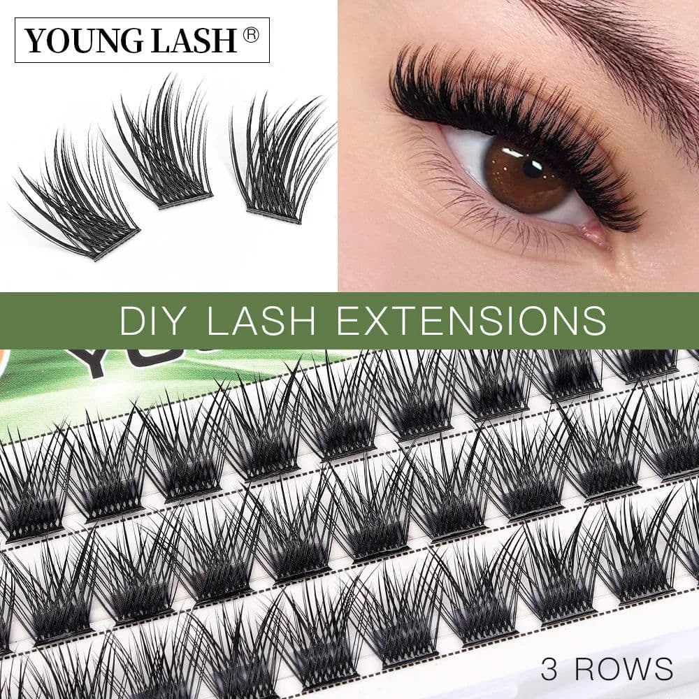 image-YOUNG LASH DIY Eyelashes Cluster Lashes Extensions C D Curl Premade Volume Fans Russian Fake Eyelashes Free Shipping Makeup