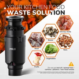 image-MIUI Continuous Feed Garbage Disposal with Sound Reduction,1/2 HP Stainless Steel Food Waste Grinding System,Power Cord Included