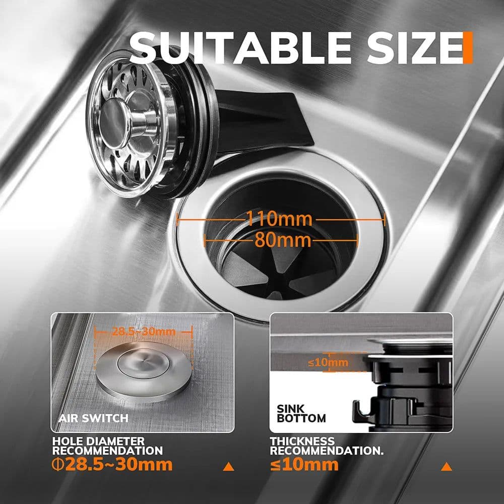 image-MIUI Continuous Feed Garbage Disposal with Sound Reduction,1/2 HP Stainless Steel Food Waste Grinding System,Power Cord Included