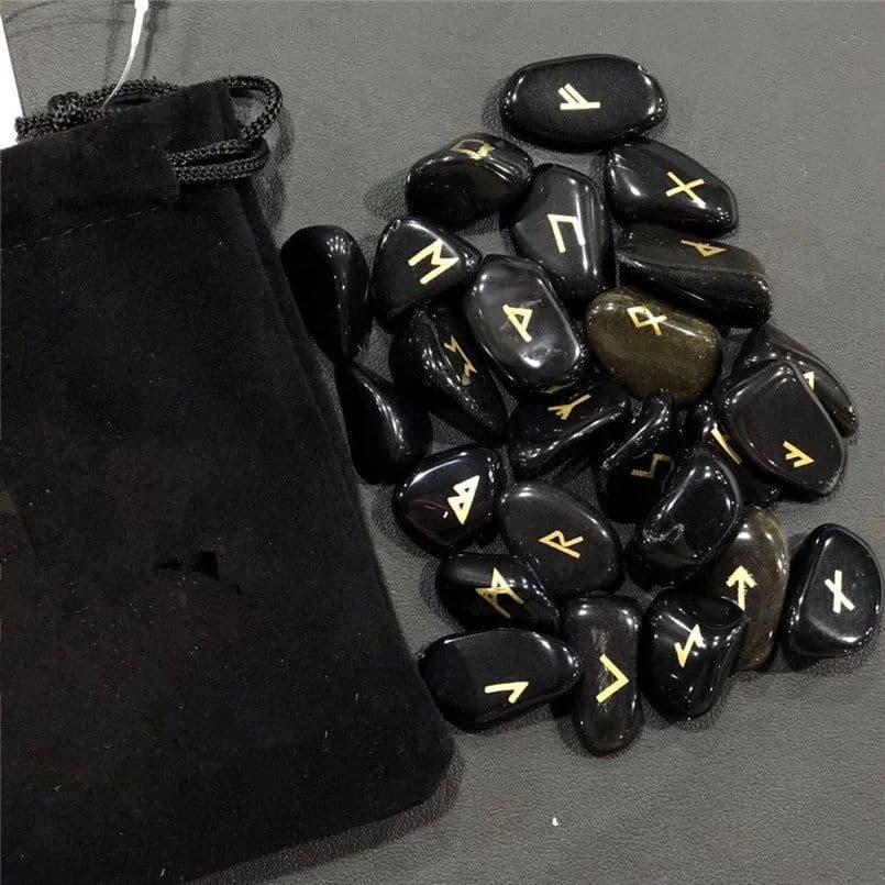 image-Natural Obsidian Crystal Rune Stone Irregular Divination Fortune-telling Healing Meditation Gift