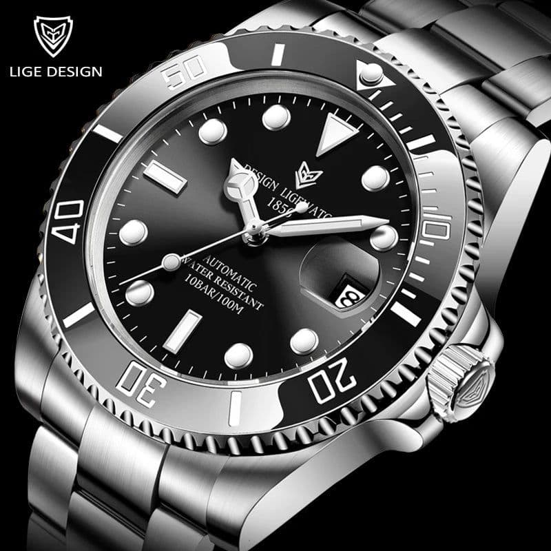 image-2024 LIGE Watch Men Automatic Mechanical Tourbillon Clock Fashion Military Watches Men Stainless Steel 100ATM Waterproof Watches