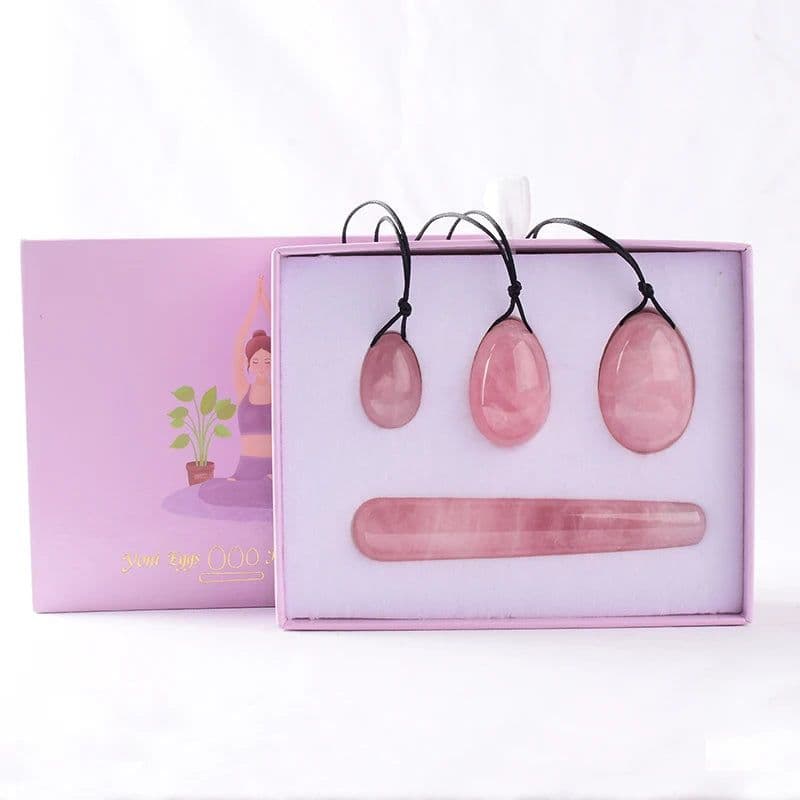 image-Wholesale Drop Shipping Drilled Yoni Egg Set 4pc Box Natural Jade Yoni Wand Kegel Exerciser Massage Healty Tools Gift For Wife