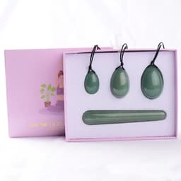 image-Wholesale Drop Shipping Drilled Yoni Egg Set 4pc Box Natural Jade Yoni Wand Kegel Exerciser Massage Healty Tools Gift For Wife