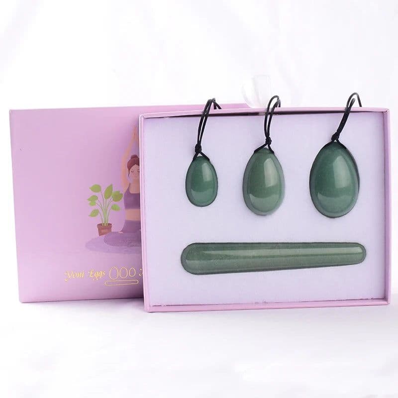image-Wholesale Drop Shipping Drilled Yoni Egg Set 4pc Box Natural Jade Yoni Wand Kegel Exerciser Massage Healty Tools Gift For Wife