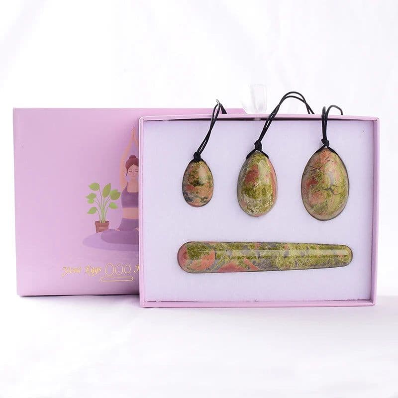 image-Wholesale Drop Shipping Drilled Yoni Egg Set 4pc Box Natural Jade Yoni Wand Kegel Exerciser Massage Healty Tools Gift For Wife