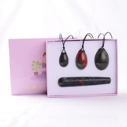 image-Wholesale Drop Shipping Drilled Yoni Egg Set 4pc Box Natural Jade Yoni Wand Kegel Exerciser Massage Healty Tools Gift For Wife