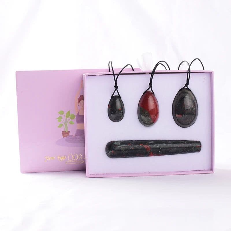 image-Wholesale Drop Shipping Drilled Yoni Egg Set 4pc Box Natural Jade Yoni Wand Kegel Exerciser Massage Healty Tools Gift For Wife