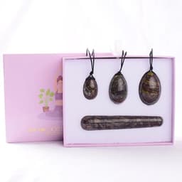 image-Wholesale Drop Shipping Drilled Yoni Egg Set 4pc Box Natural Jade Yoni Wand Kegel Exerciser Massage Healty Tools Gift For Wife