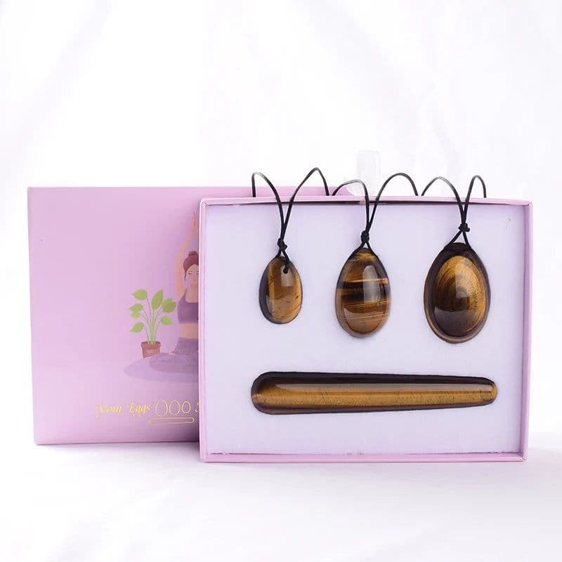 image-Wholesale Drop Shipping Drilled Yoni Egg Set 4pc Box Natural Jade Yoni Wand Kegel Exerciser Massage Healty Tools Gift For Wife