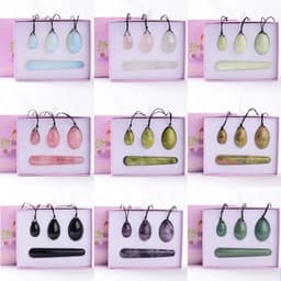 image-Wholesale Drop Shipping Drilled Yoni Egg Set 4pc Box Natural Jade Yoni Wand Kegel Exerciser Massage Healty Tools Gift For Wife