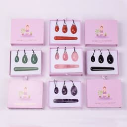 image-Wholesale Drop Shipping Drilled Yoni Egg Set 4pc Box Natural Jade Yoni Wand Kegel Exerciser Massage Healty Tools Gift For Wife