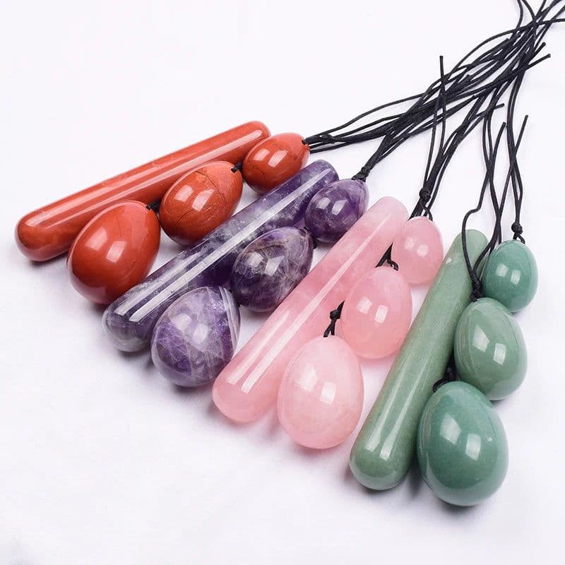 image-Wholesale Drop Shipping Drilled Yoni Egg Set 4pc Box Natural Jade Yoni Wand Kegel Exerciser Massage Healty Tools Gift For Wife