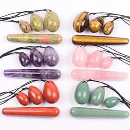 image-Wholesale Drop Shipping Drilled Yoni Egg Set 4pc Box Natural Jade Yoni Wand Kegel Exerciser Massage Healty Tools Gift For Wife