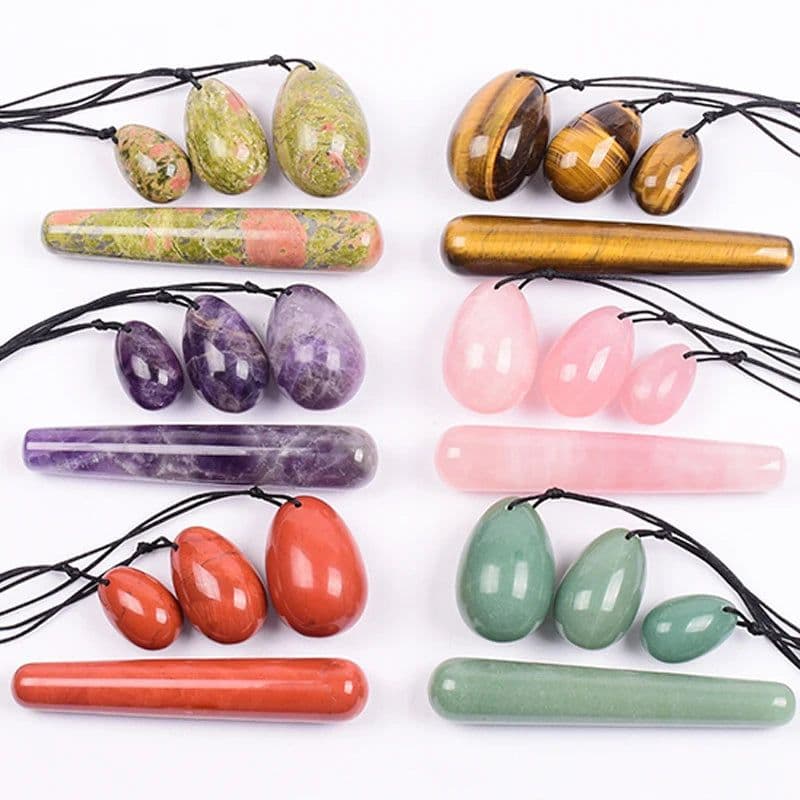 image-Wholesale Drop Shipping Drilled Yoni Egg Set 4pc Box Natural Jade Yoni Wand Kegel Exerciser Massage Healty Tools Gift For Wife