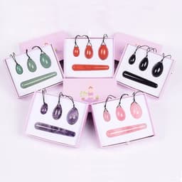 image-Wholesale Drop Shipping Drilled Yoni Egg Set 4pc Box Natural Jade Yoni Wand Kegel Exerciser Massage Healty Tools Gift For Wife