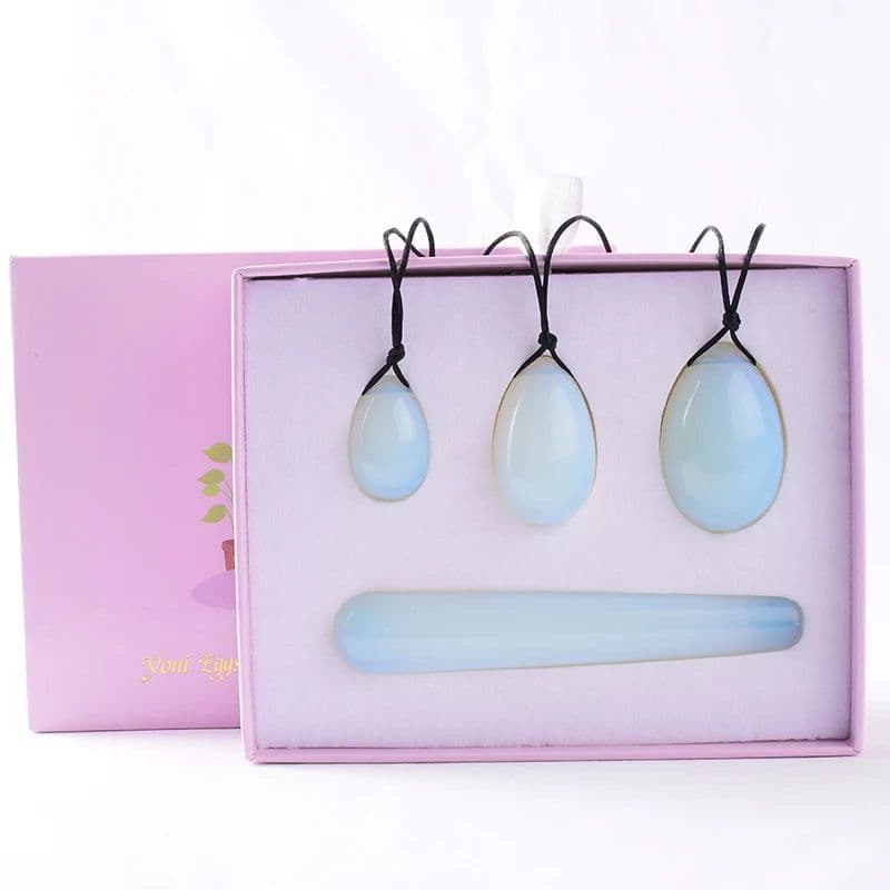 image-Wholesale Drop Shipping Drilled Yoni Egg Set 4pc Box Natural Jade Yoni Wand Kegel Exerciser Massage Healty Tools Gift For Wife