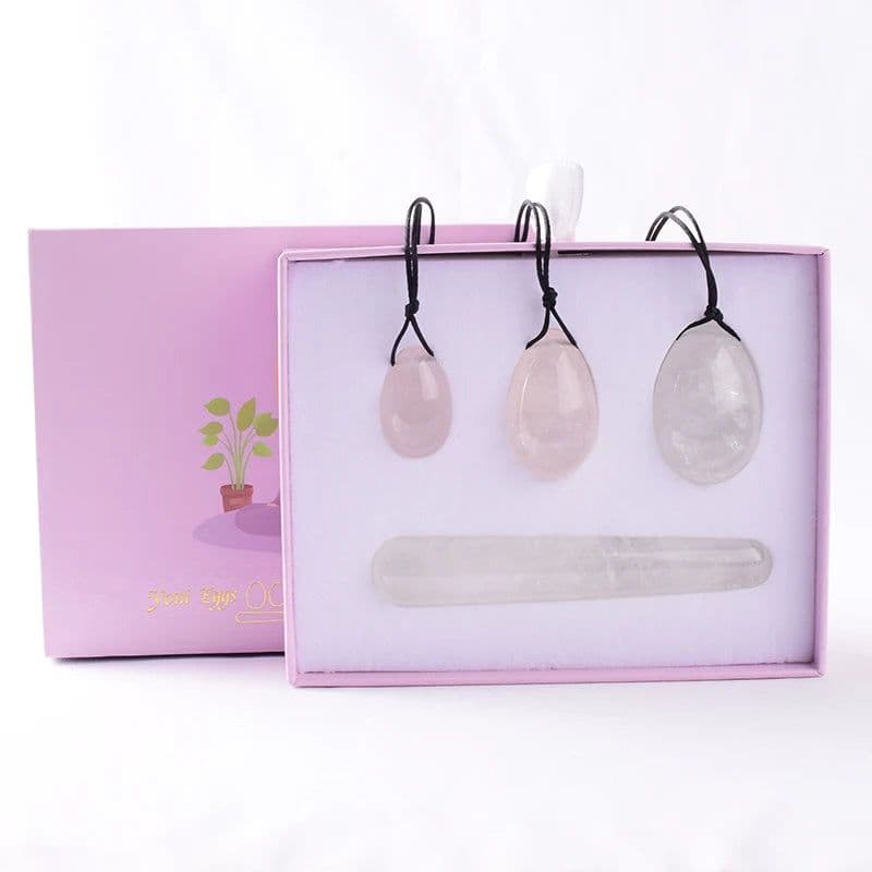 image-Wholesale Drop Shipping Drilled Yoni Egg Set 4pc Box Natural Jade Yoni Wand Kegel Exerciser Massage Healty Tools Gift For Wife