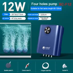image-Silent Aquarium Oxygen Air Pump with Check Valve Fish Tank Four Outlet Large Oxygenator Aquarium Air Compressor Aerator 220v 14w
