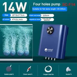 image-Silent Aquarium Oxygen Air Pump with Check Valve Fish Tank Four Outlet Large Oxygenator Aquarium Air Compressor Aerator 220v 14w