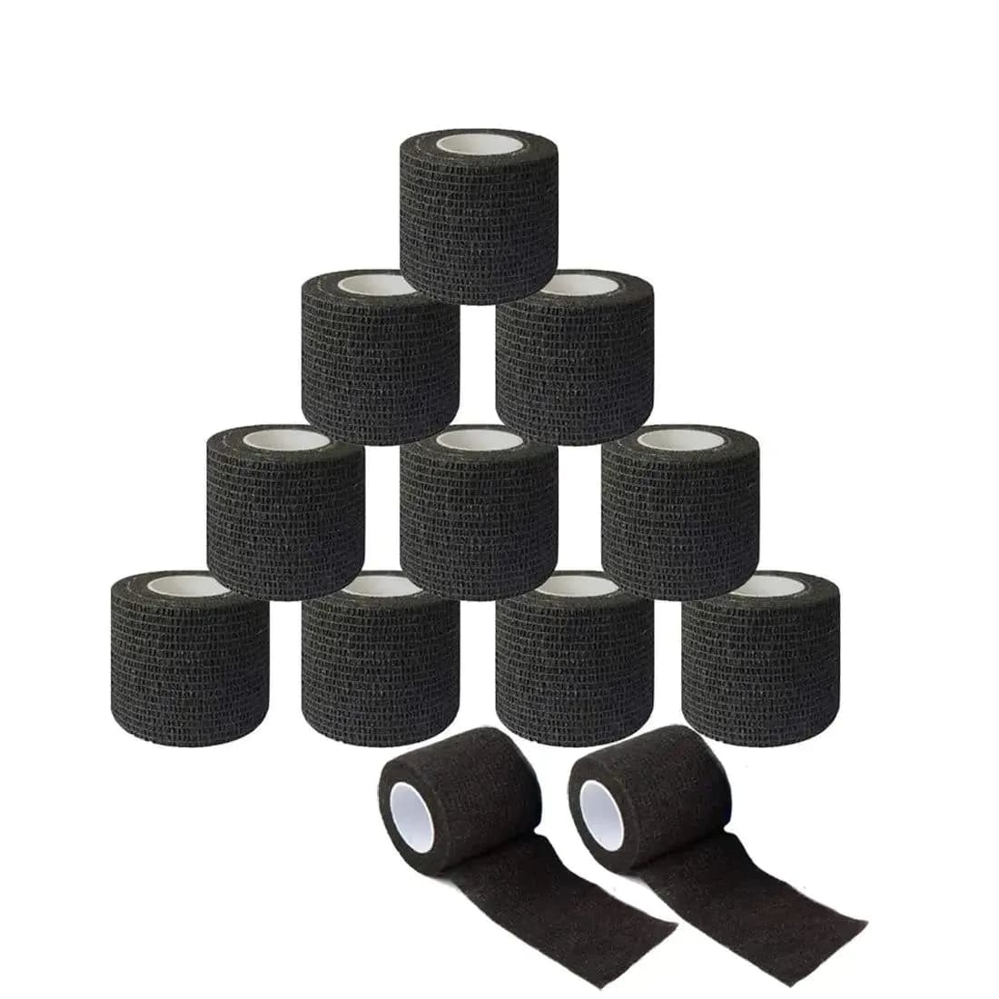 image-Black EZ Disposable 2''x5 Yards Tattoo Grip Cover Wrap Waterproof Self-Adhesive Bandage Roll for Tattoo Machine Grip Tube