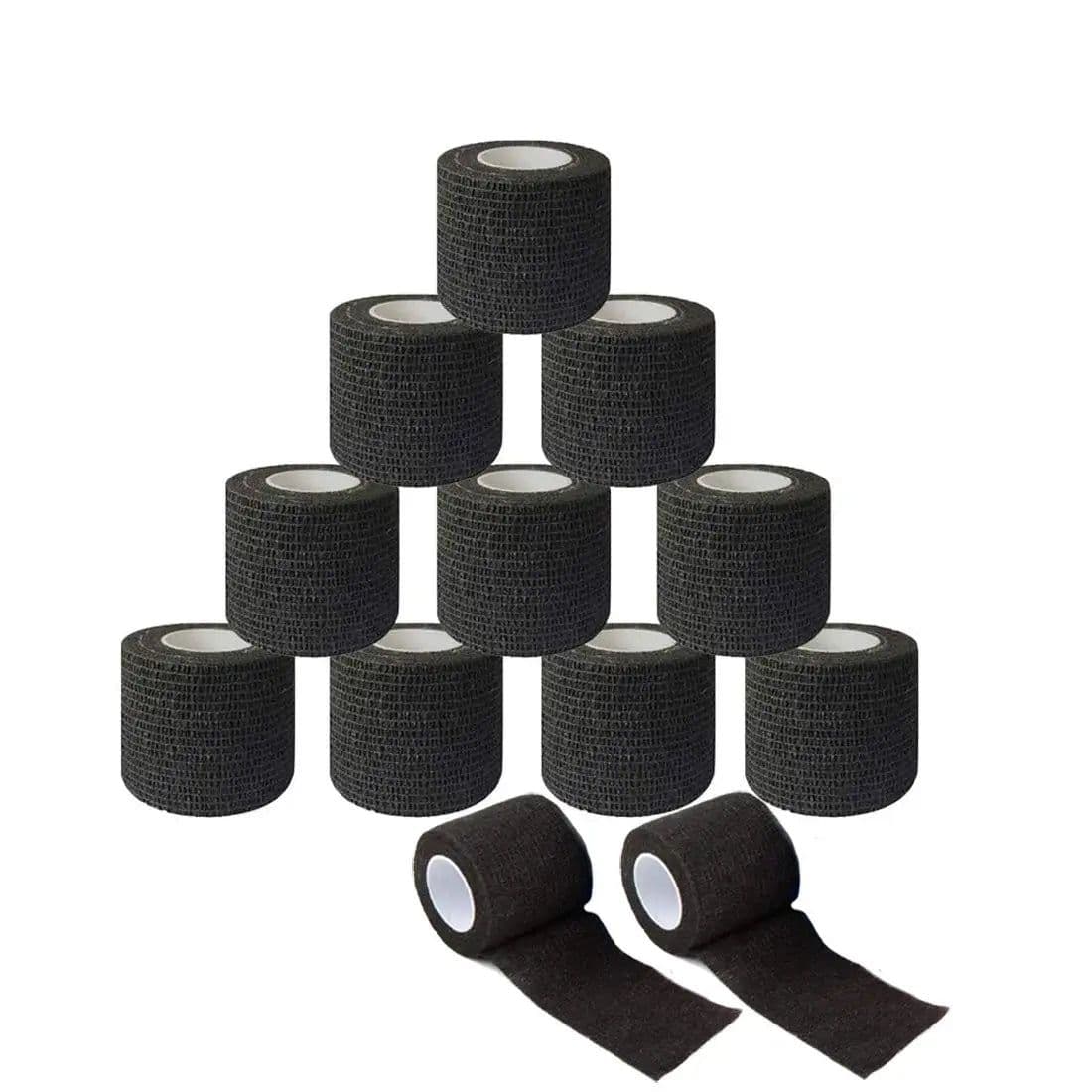 image-Black EZ Disposable 2''x5 Yards Tattoo Grip Cover Wrap Waterproof Self-Adhesive Bandage Roll for Tattoo Machine Grip Tube