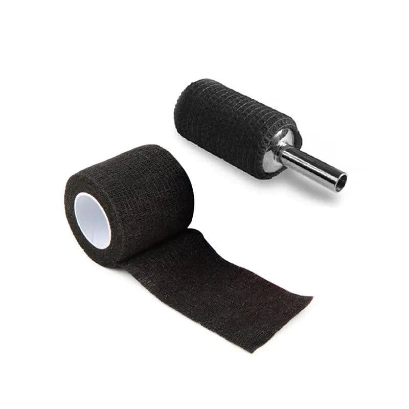 image-Black EZ Disposable 2''x5 Yards Tattoo Grip Cover Wrap Waterproof Self-Adhesive Bandage Roll for Tattoo Machine Grip Tube
