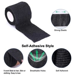 image-Black EZ Disposable 2''x5 Yards Tattoo Grip Cover Wrap Waterproof Self-Adhesive Bandage Roll for Tattoo Machine Grip Tube