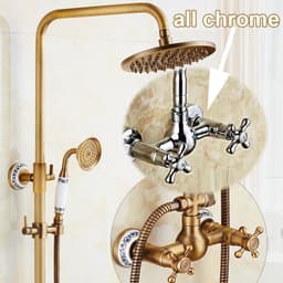 image-Luxury NEW Bathroom Surface Mount Brass Rainfall Shower Faucet Set Antique Brass with Handshower + Tub Spout + 8" shower head