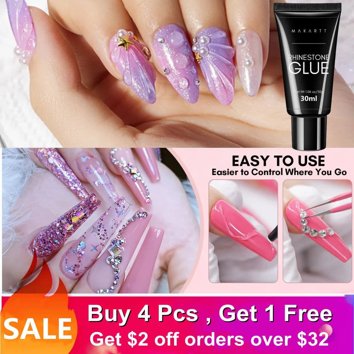 image-Makartt Nail Rhinestone Glue Gel for Nails, 30g Super Strong Adhesive Gel for Nail Gem, Jewels ,Glitter,Crystals Beads Diamonds