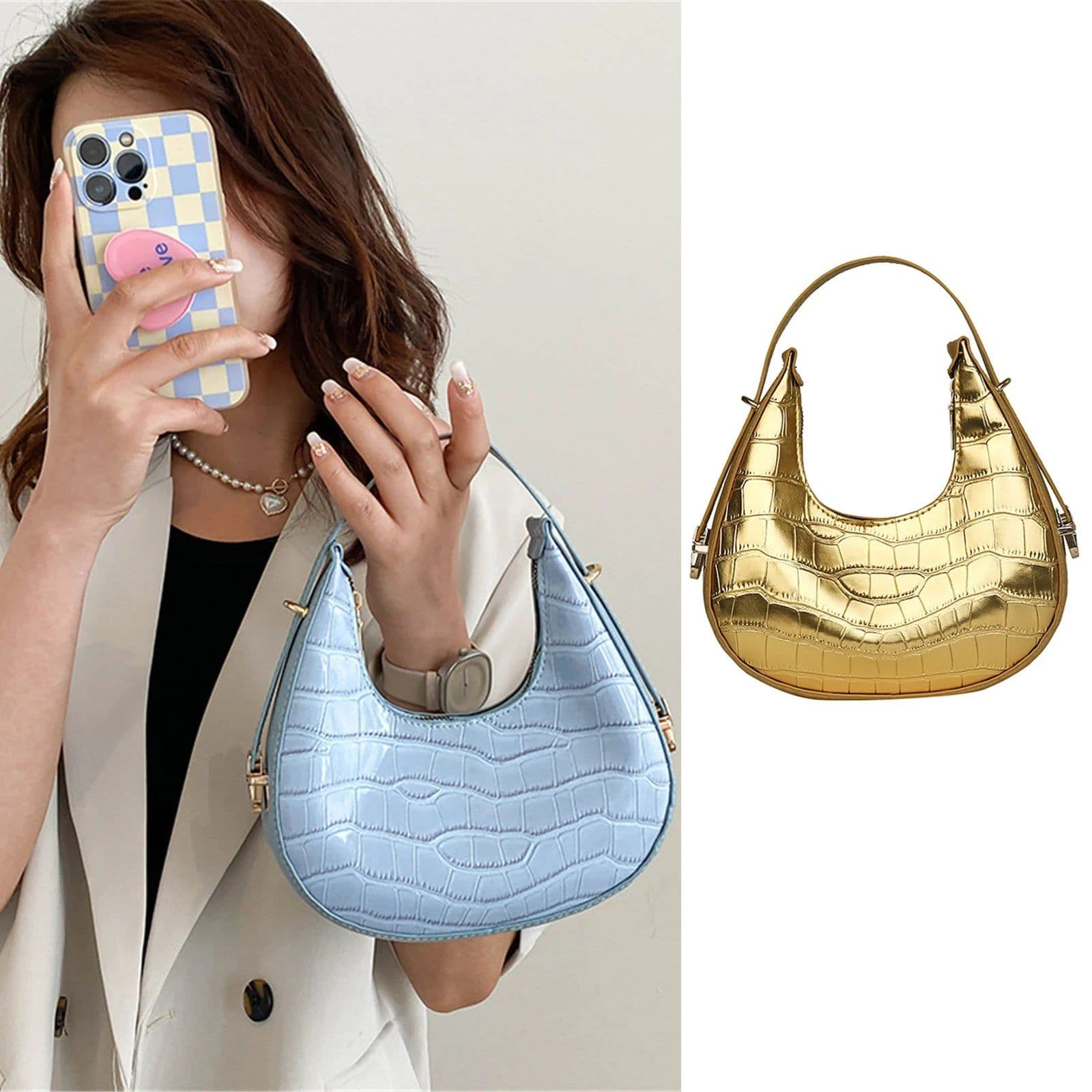 image-Fashionable Stone Pattern Shoulder Bag Women'S Small Handle Underarm Bag Clutch Luxury Women'S Handbag With Wallet