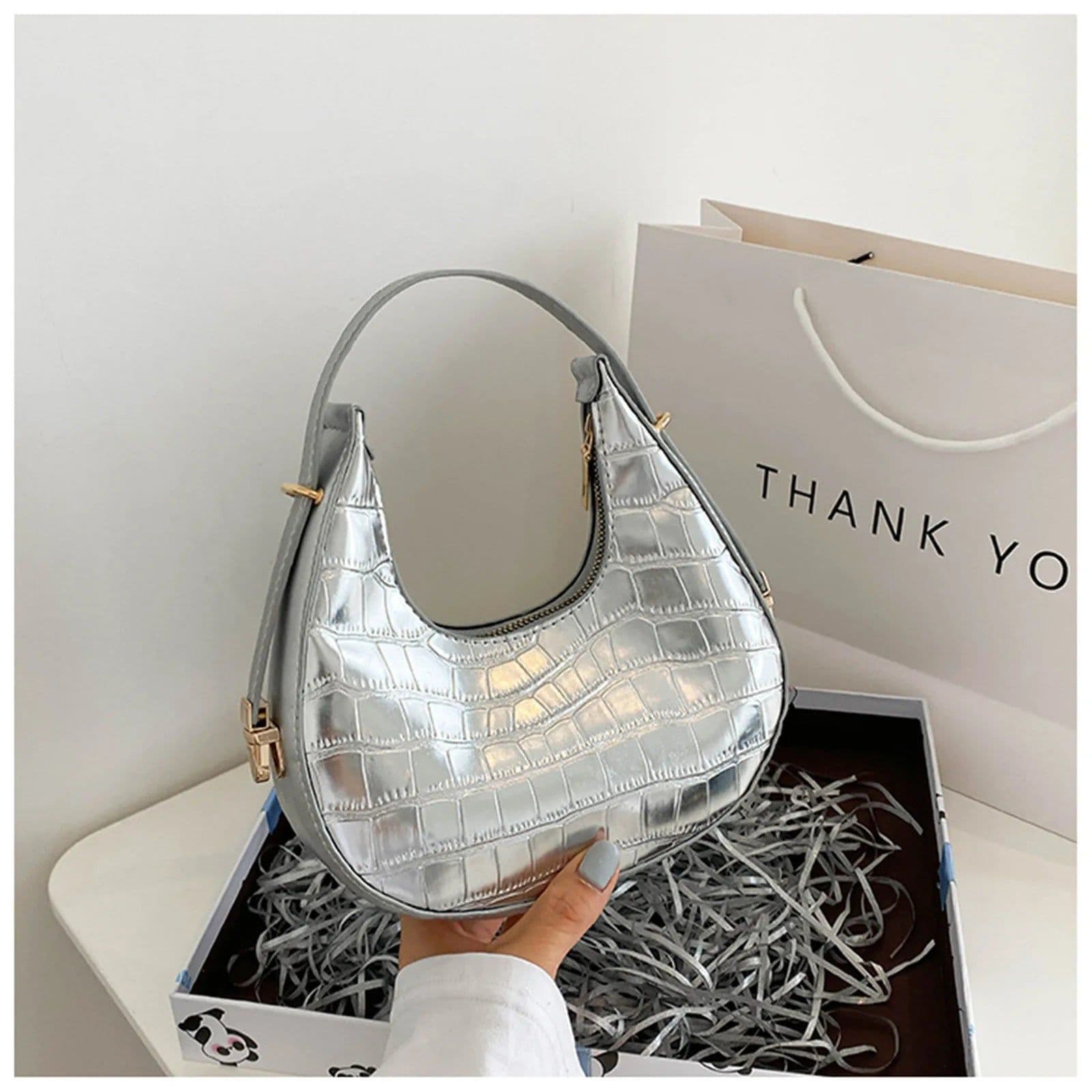 image-Fashionable Stone Pattern Shoulder Bag Women'S Small Handle Underarm Bag Clutch Luxury Women'S Handbag With Wallet