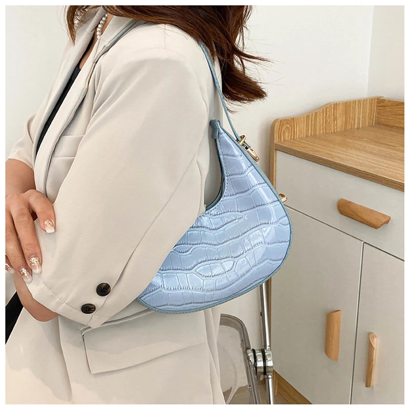 image-Fashionable Stone Pattern Shoulder Bag Women'S Small Handle Underarm Bag Clutch Luxury Women'S Handbag With Wallet