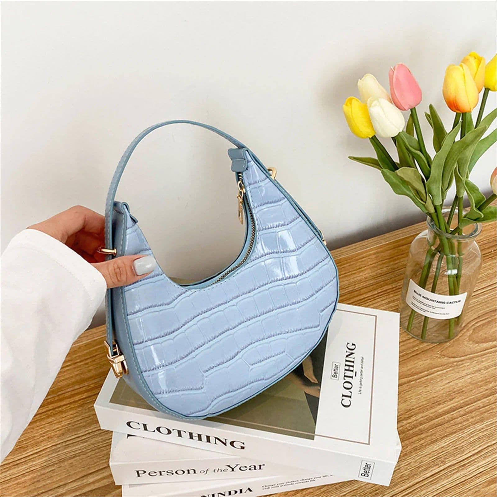 image-Fashionable Stone Pattern Shoulder Bag Women'S Small Handle Underarm Bag Clutch Luxury Women'S Handbag With Wallet