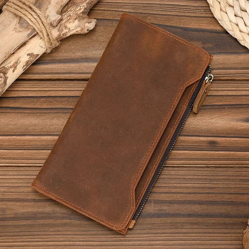 image-Genuine leather cash wallets vintage leather purse men women clip purse wallet luxury brand designer long wallet for male female