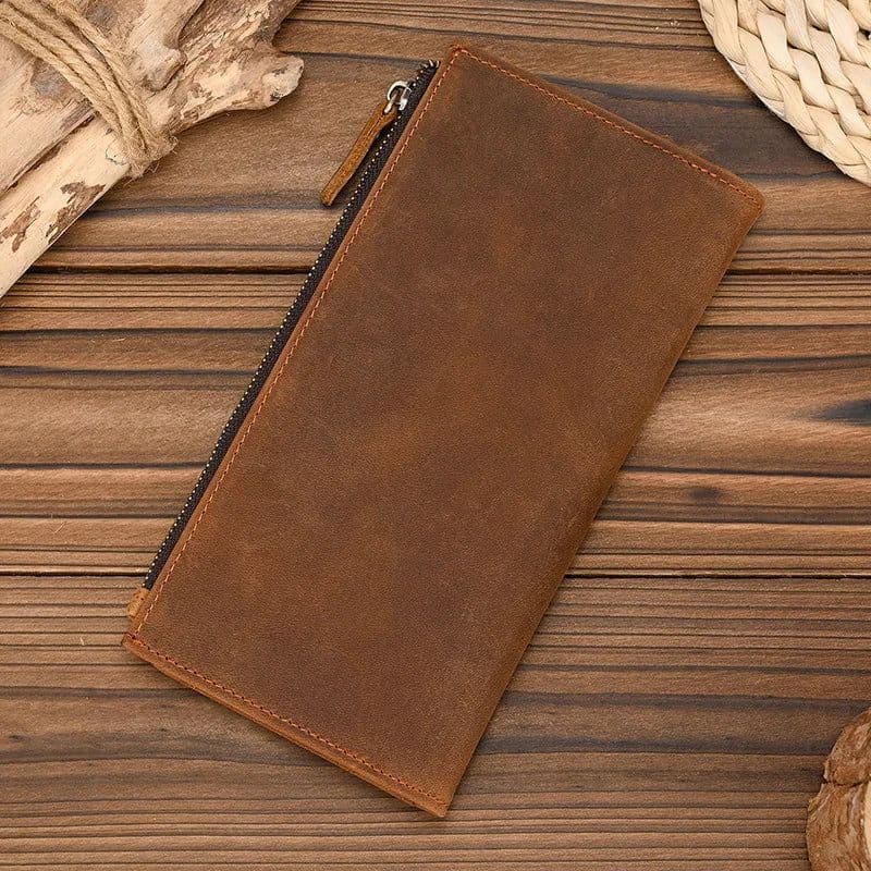 image-Genuine leather cash wallets vintage leather purse men women clip purse wallet luxury brand designer long wallet for male female