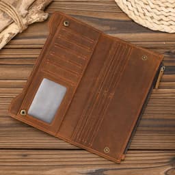 image-Genuine leather cash wallets vintage leather purse men women clip purse wallet luxury brand designer long wallet for male female