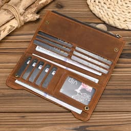 image-Genuine leather cash wallets vintage leather purse men women clip purse wallet luxury brand designer long wallet for male female