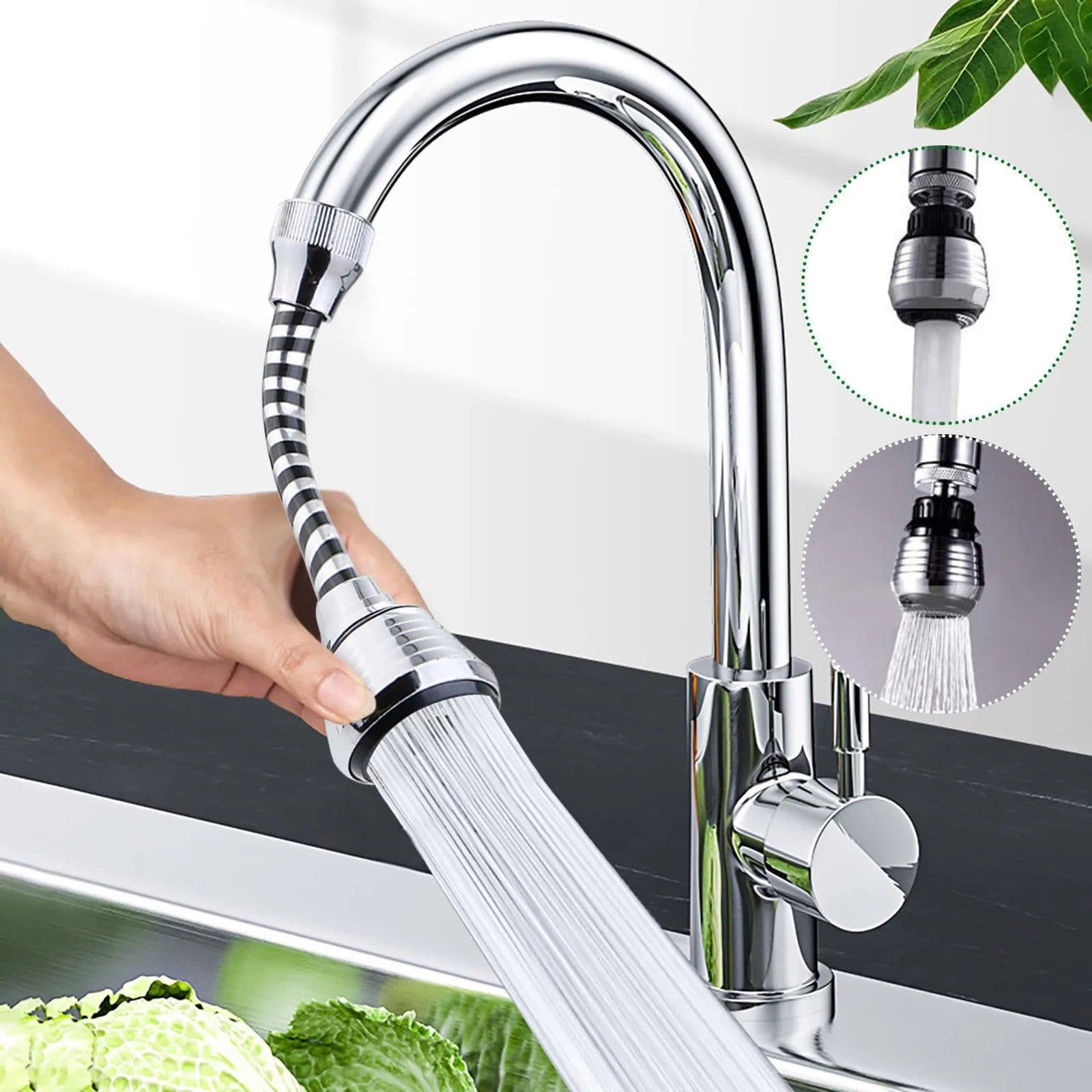 image-360 Degree Adjustment Faucet Extension Tube Water Saving Nozzle Filter Kitchen Water Tap Water Saving for Sink Faucet Bathroom