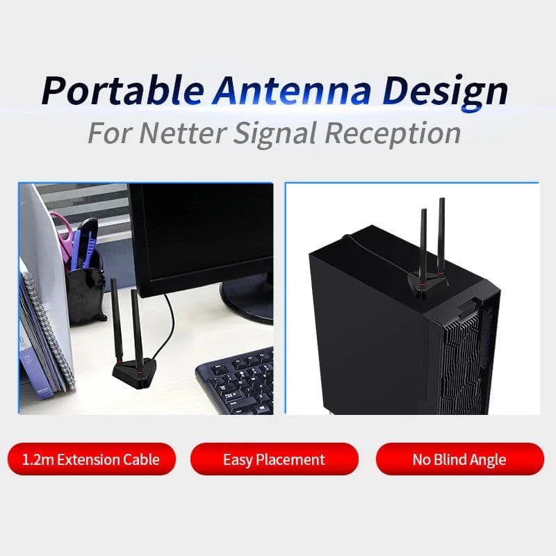 image-External Antennas Set High Gain 2.4G/5Ghz Dual Band 6Dbi Antennas For Intel AX210 AX200 9260NGW WiFi Card Desktop PCIe Adapter