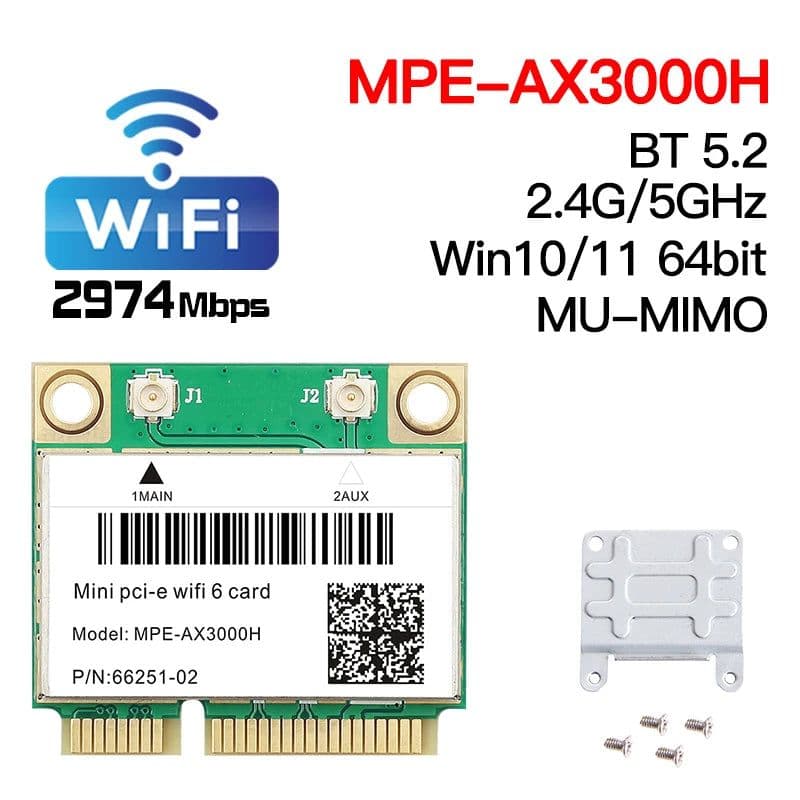 image-Wifi 6 Dual Band 3000Mbps MPE-AX3000H Wireless Half Mini PCI-E Wifi Card Bluetooth 5.0 802.11ax/ac 2.4Ghz 5Ghz Adapter Laptop