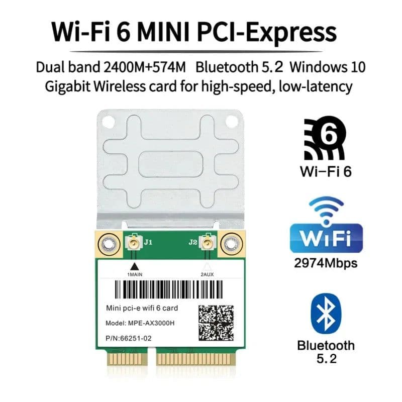 image-Wifi 6 Dual Band 3000Mbps MPE-AX3000H Wireless Half Mini PCI-E Wifi Card Bluetooth 5.0 802.11ax/ac 2.4Ghz 5Ghz Adapter Laptop
